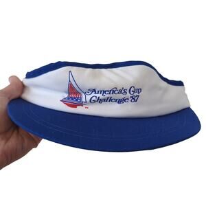 Vintage America's Cup Challenge 1987 Visor Hat White Blue Unisex Adult‎ Sailing